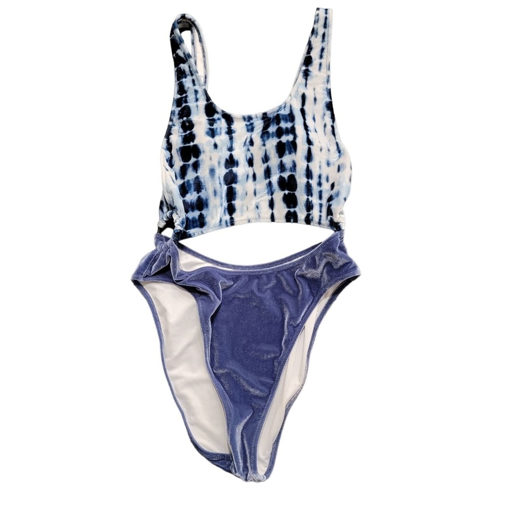 PINK Victoria's Secret Blue Tie Dye Velvet Cutout One Piece Swimsuit Medium‎